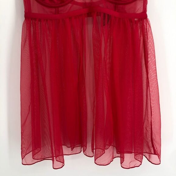 VICTORIA’S SECRET Red Open Back Babydoll Sheer Mesh - Picture 2 of 8